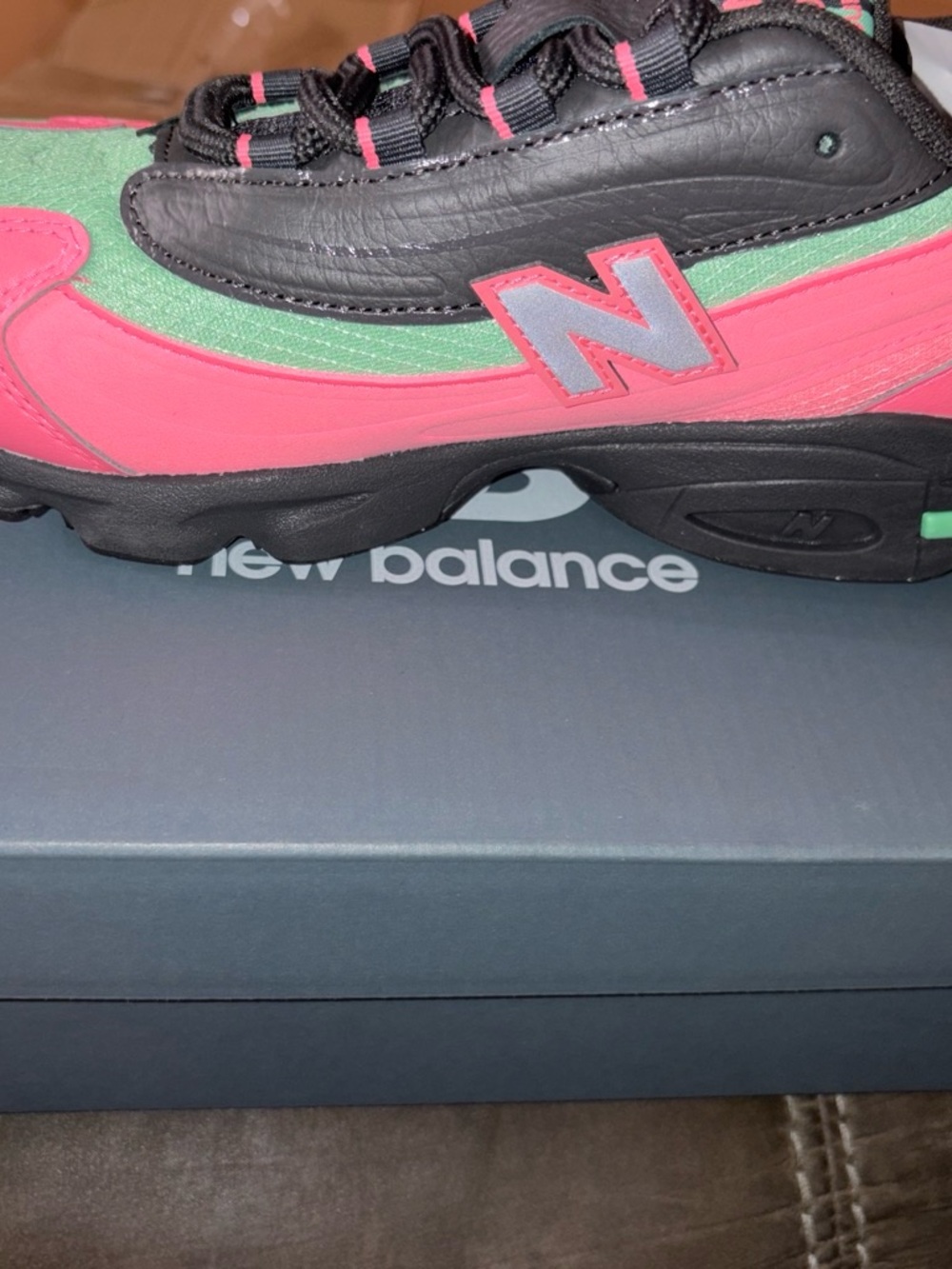 New Balance Pink & Green Casual Trainer with Black Accents